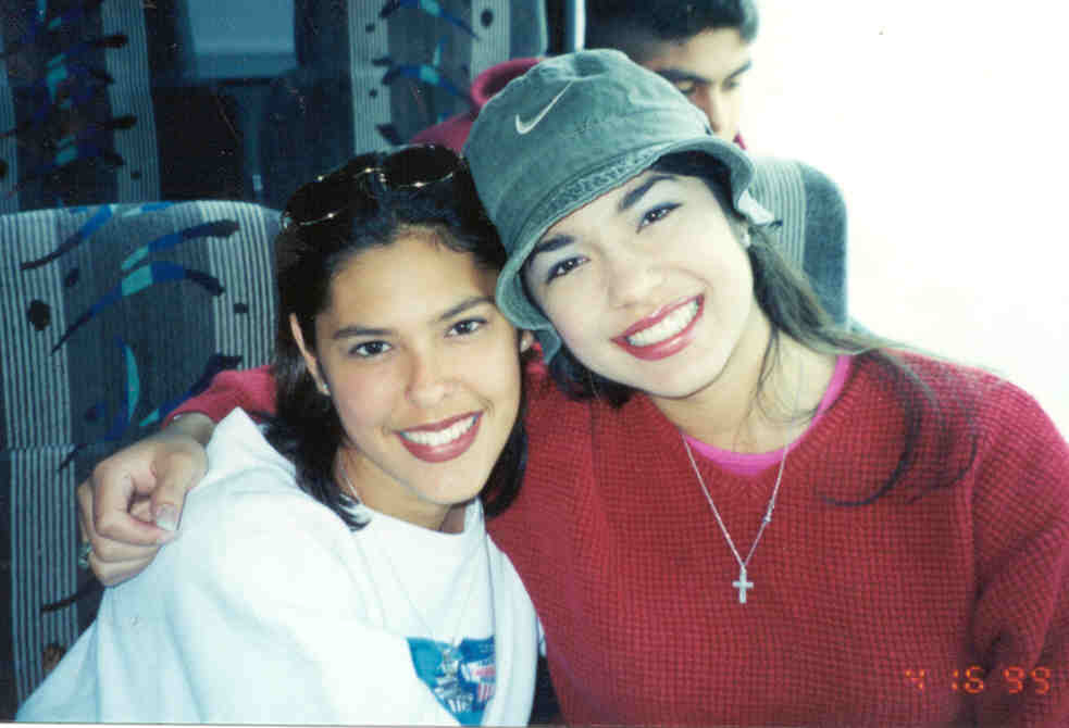 Jeanette and I on the bus at our Physics day trip to Six Flags